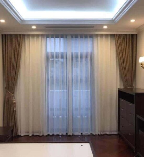 Vải may rèm màu nâu 2 lớp