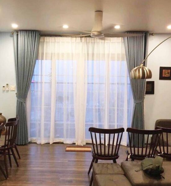 Vải màn cửa màu xanh hiện đại
