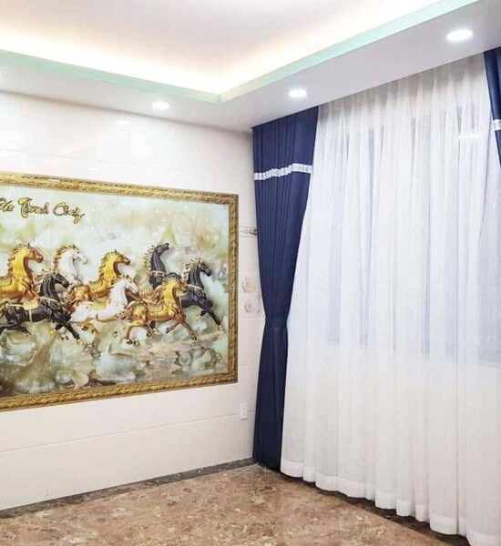 Rèm vải xếp ly màu xanh dương