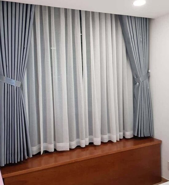 Rèm vải bố 2 lớp màu xám