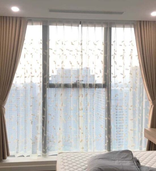 Rèm vải cản nắng 2 lớp thêu nghệ thuật