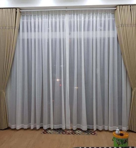 Rèm vải cao cấp màu vàng đồng