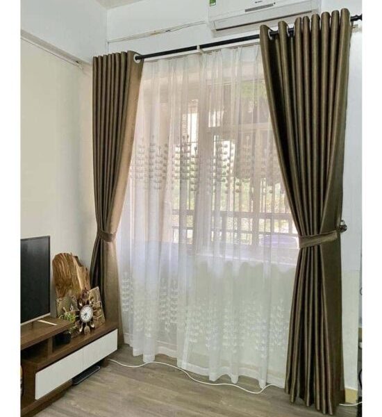 Vải may màn cửa phòng khách 2 lớp