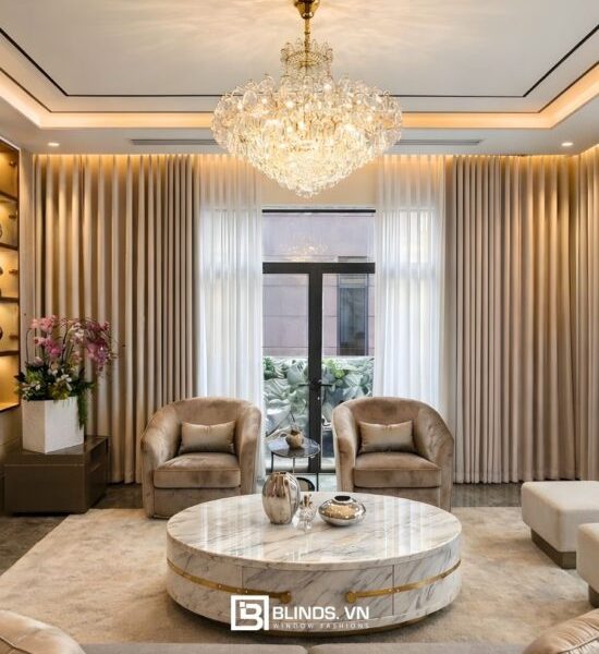 Rèm vải 2 lớp màu vàng